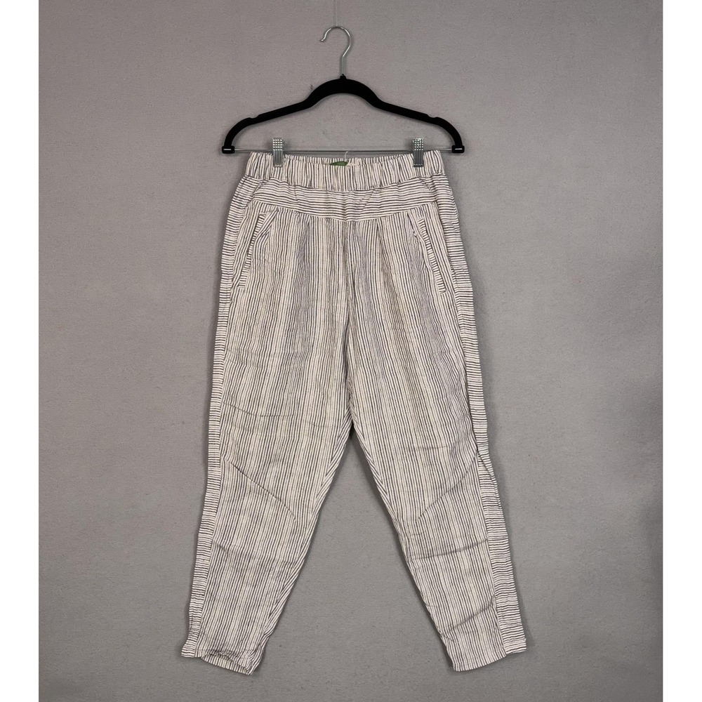 Anthropologie Pants Womens XS White Grey Linen Striped Jogger Tapered Boho